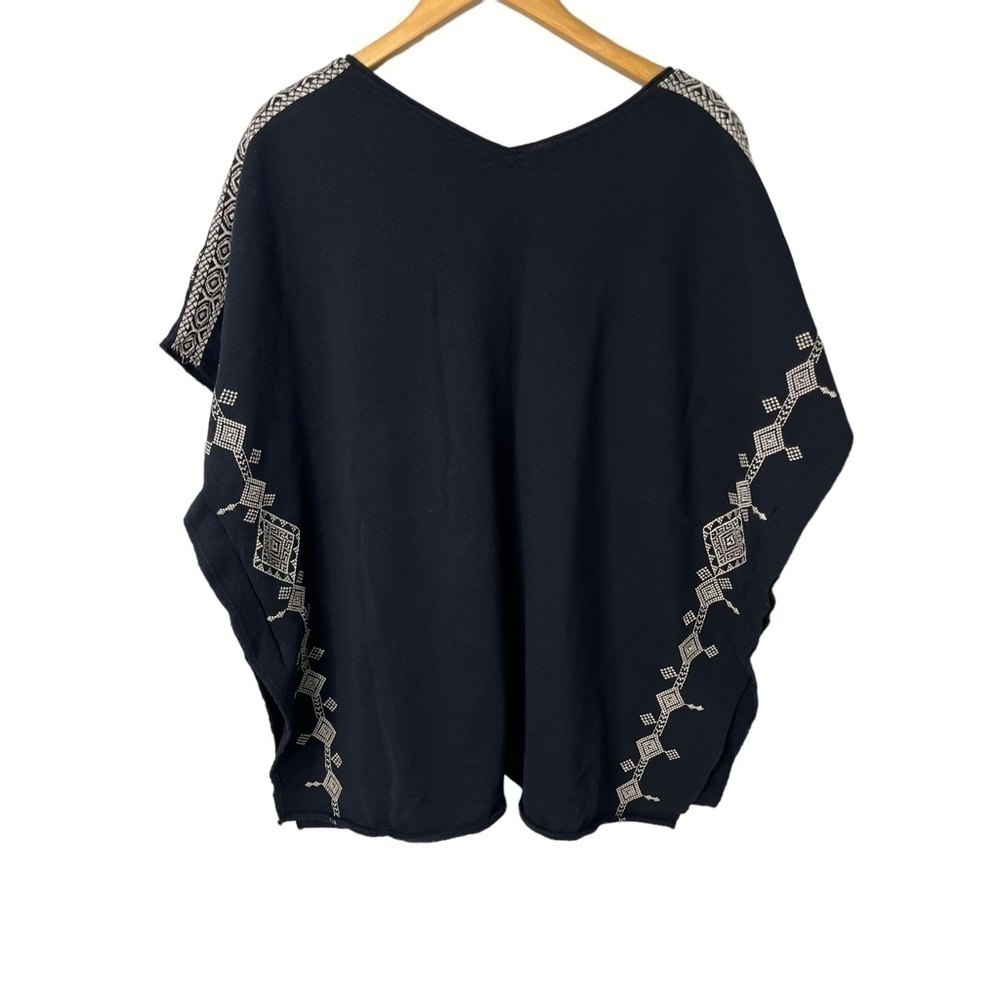 Johnny Was Shobah Long French Terry Poncho Embroidered Black Size Medium 3727JW - Picture 4 of 7